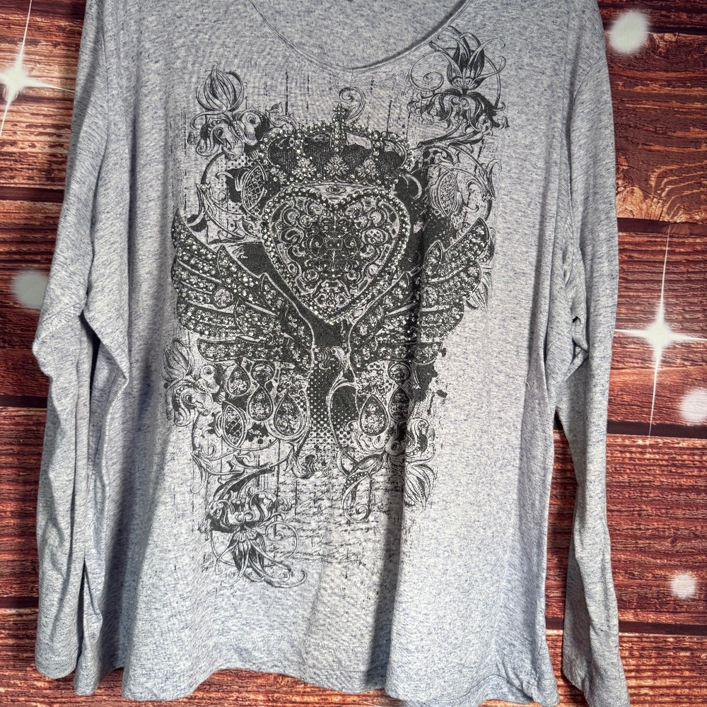 Lane Bryant Women's Hoodie Shirt with Bling. Gray and Black. Size 22/24